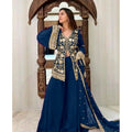 Vaystra Georgette Embroidery 3-4th Sleeve V-Neck Kurti, Palazzo And Dupatta Set – Morpich