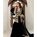 Vaystra Georgette Embroidery 3-4th Sleeve V-Neck Kurti, Palazzo And Dupatta Set – Black