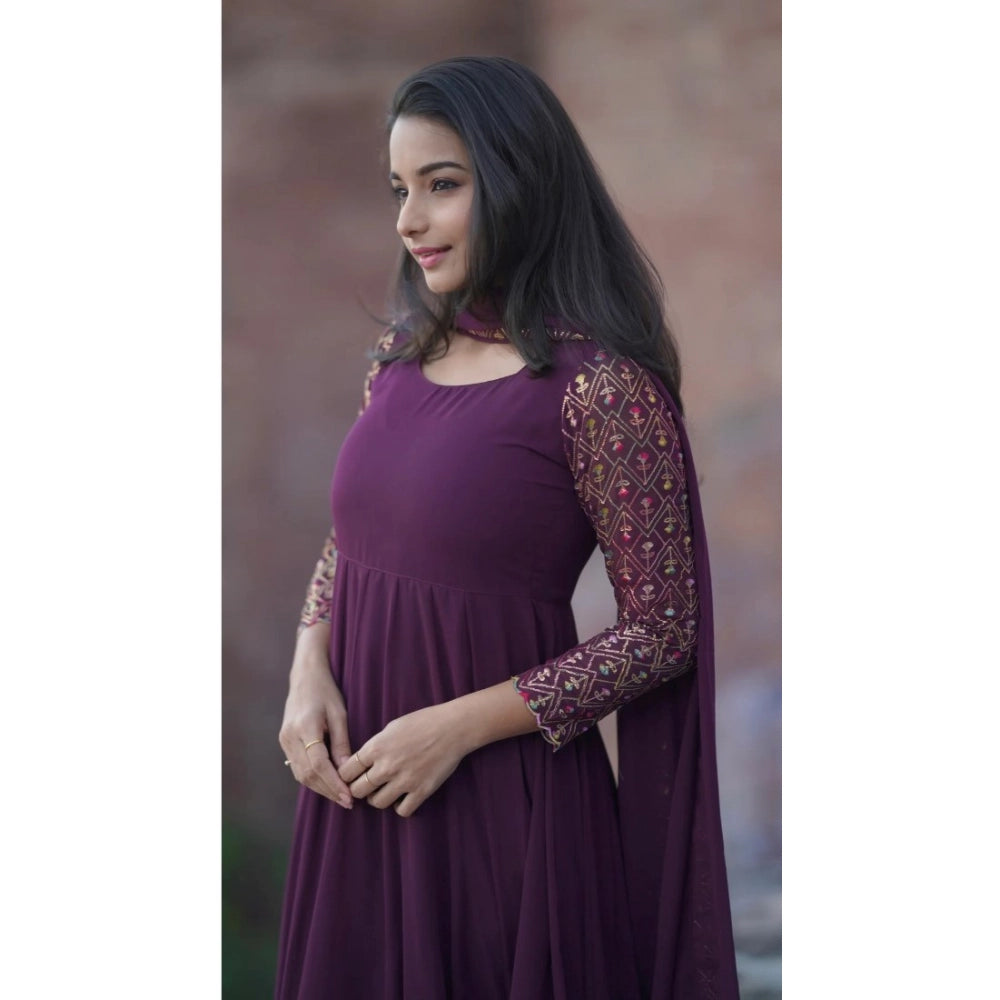 Vaystra Georgette Embroidery 3-4th Sleeve Round Neck Kurti with Dupatta Set – Wine