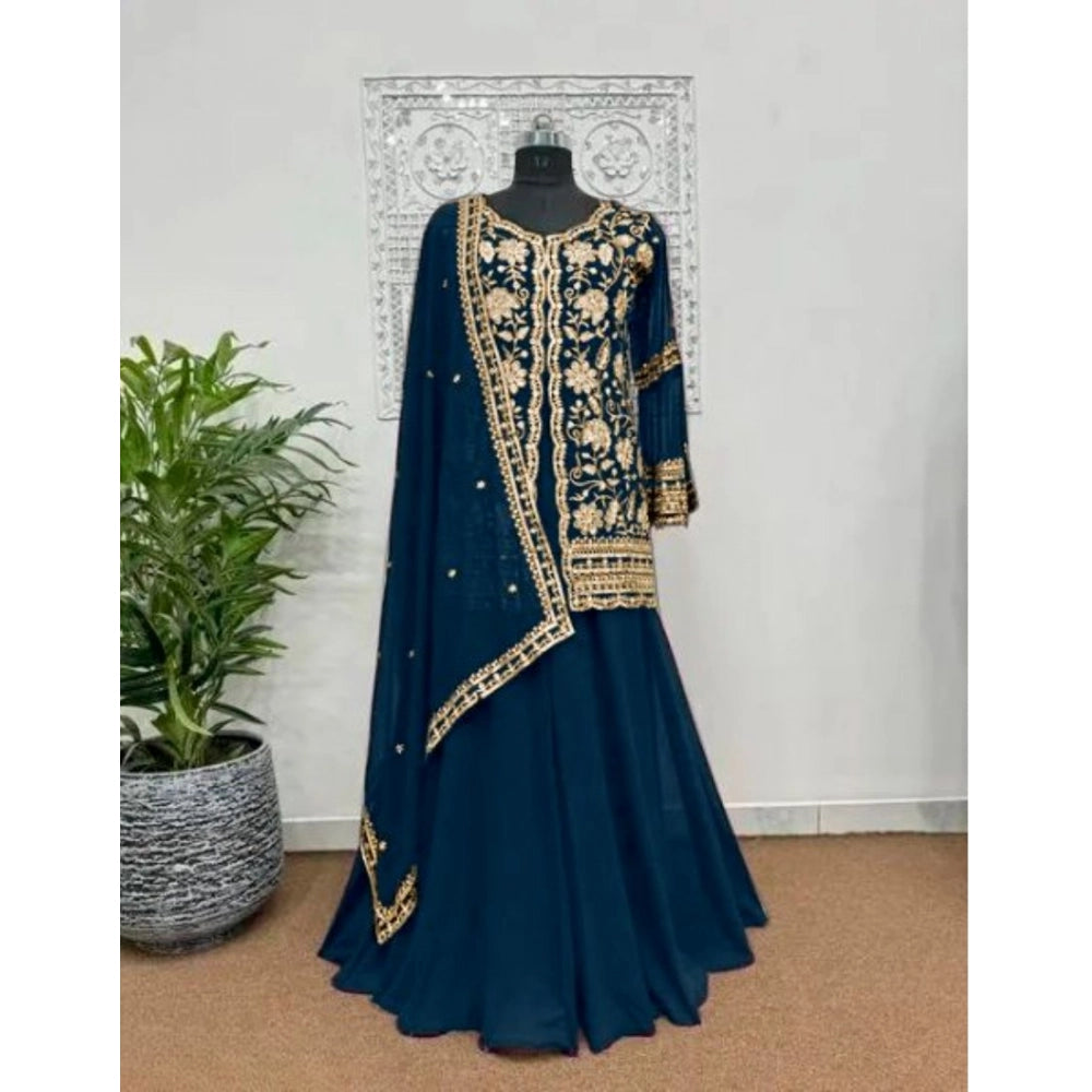 Vaystra Georgette Embroidery 3-4th Sleeve V-Neck Kurti, Palazzo And Dupatta Set – Morpich