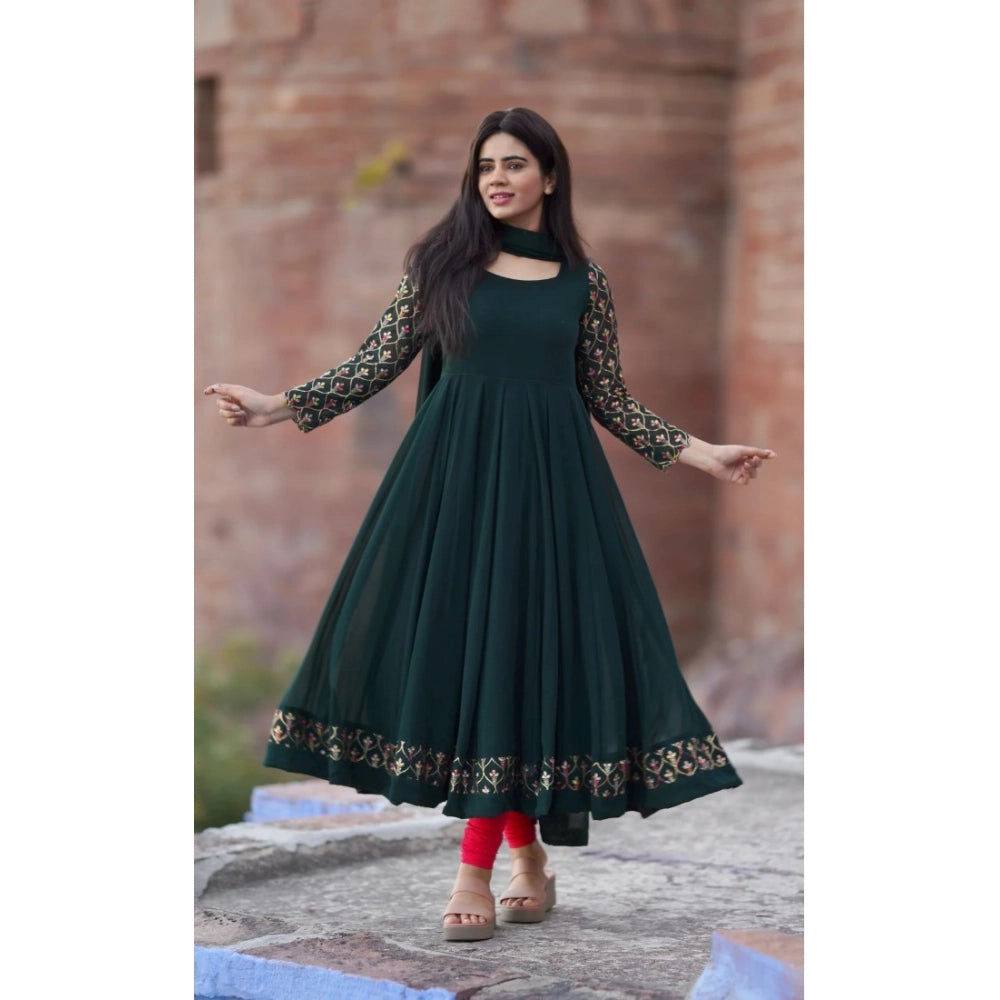 Vaystra Georgette Embroidery 3-4th Sleeve Round Neck Kurti with Dupatta Set – Green
