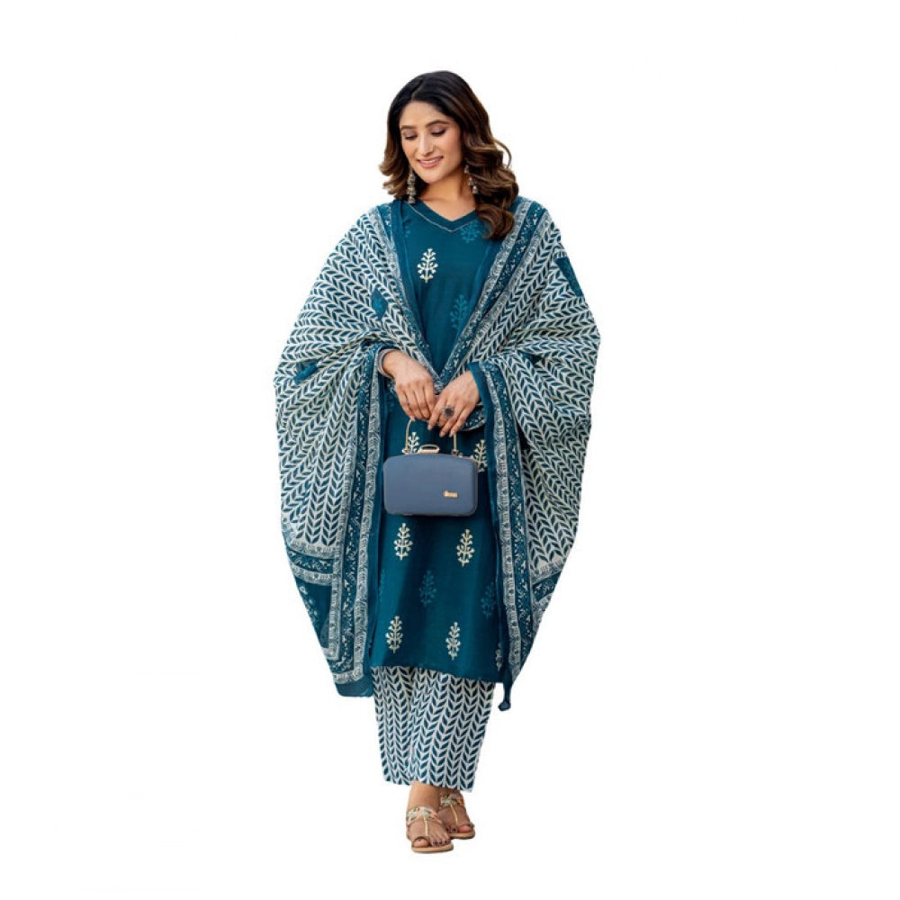 Vaystra Cotton Blend Printed Kurti With Pant Dupatta Set – Morpichh
