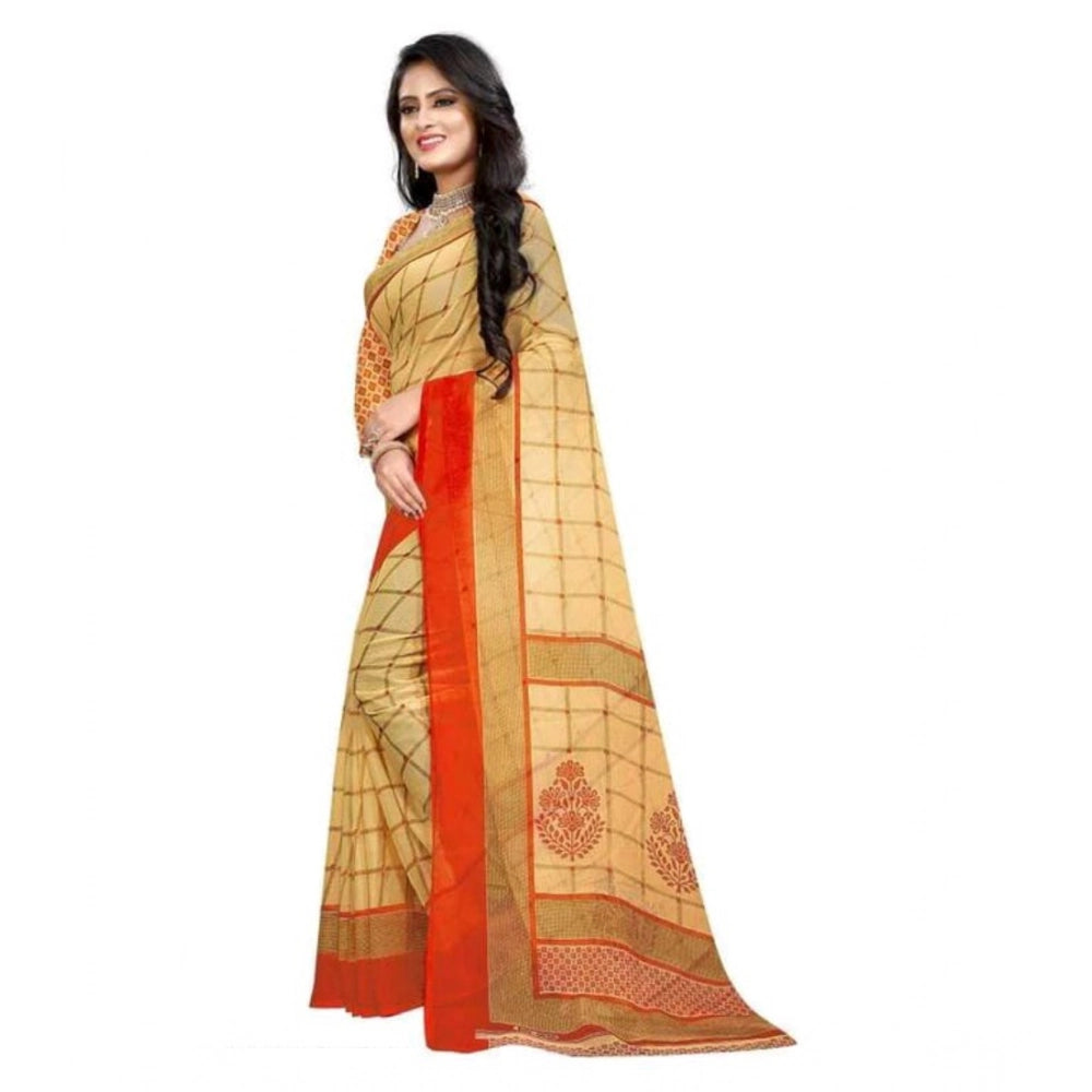 Vaystra Georgette Printed Saree With Unstitched Blouse 5.5Mtr – Orange