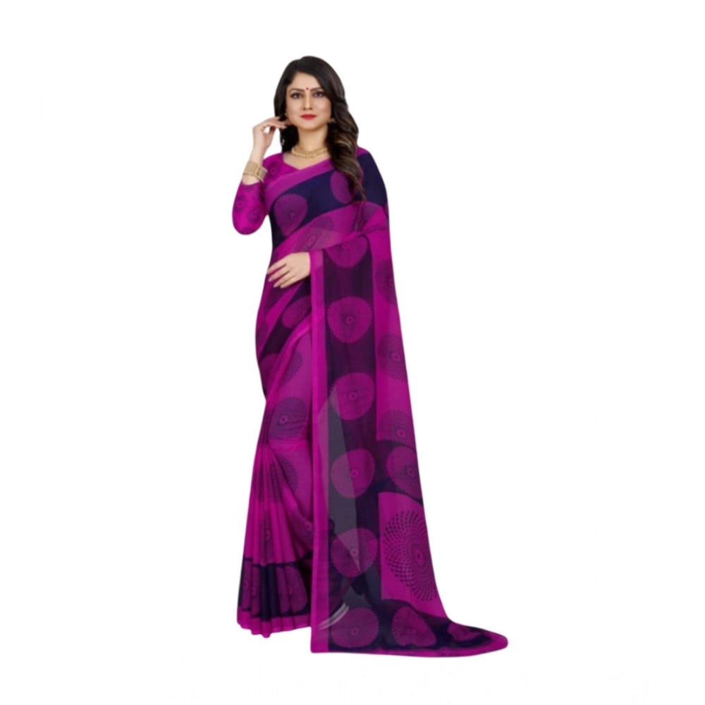 Vaystra Georgette Printed Saree With Unstitched Blouse 5.5Mtr – Purple