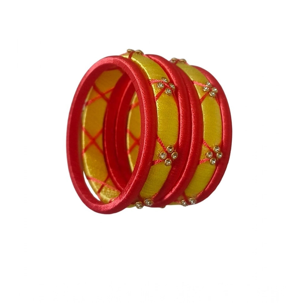 Vaystra Plastic Silk Thread Bangles - Lemon Yellow