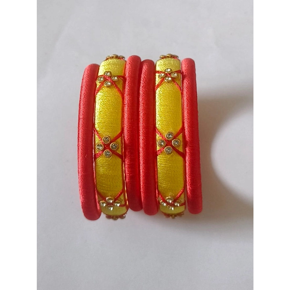 Vaystra Plastic Silk Thread Bangles - Lemon Yellow