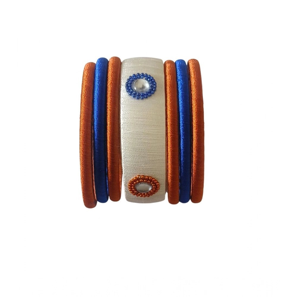Vaystra Plastic Silk Thread Bangles - White-Brown-Blue