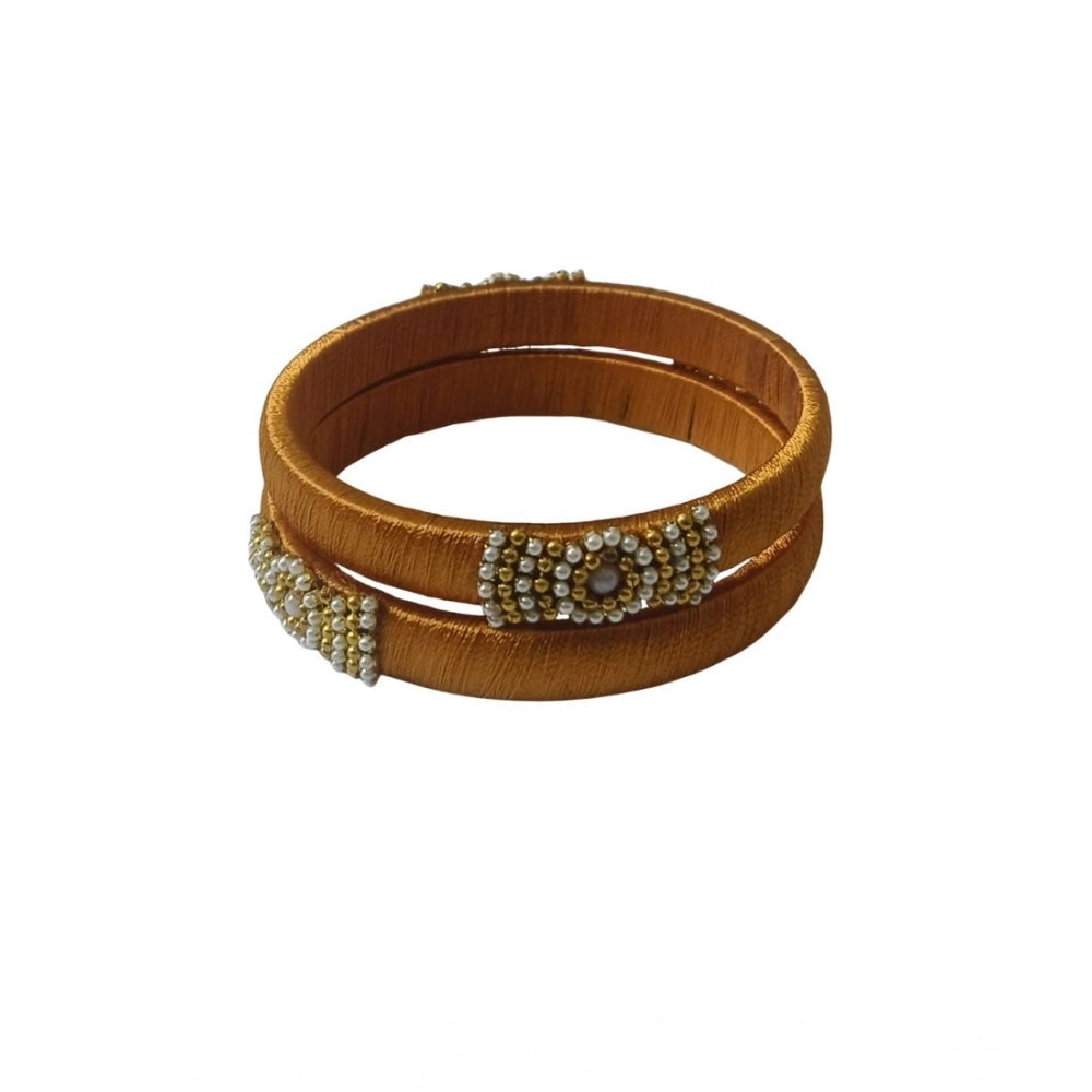 Vaystra Plastic Silk Thread Bangles - Light Brown