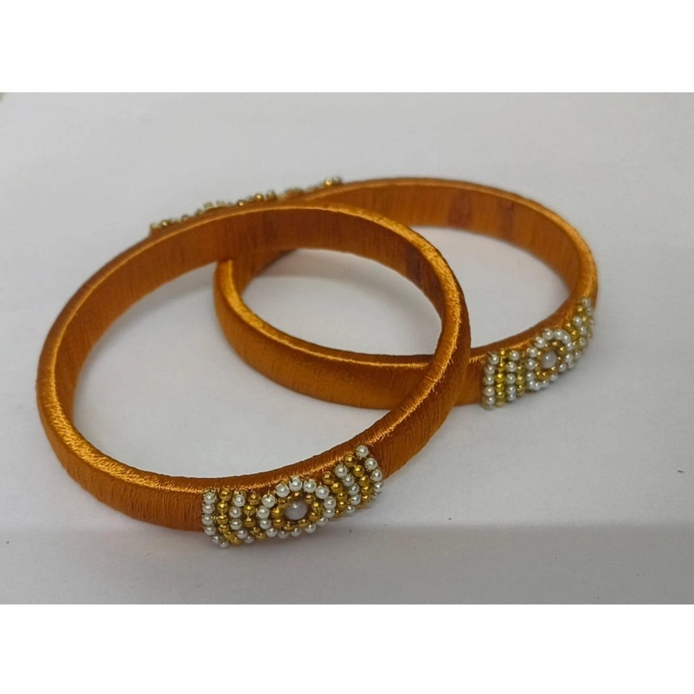Vaystra Plastic Silk Thread Bangles - Light Brown