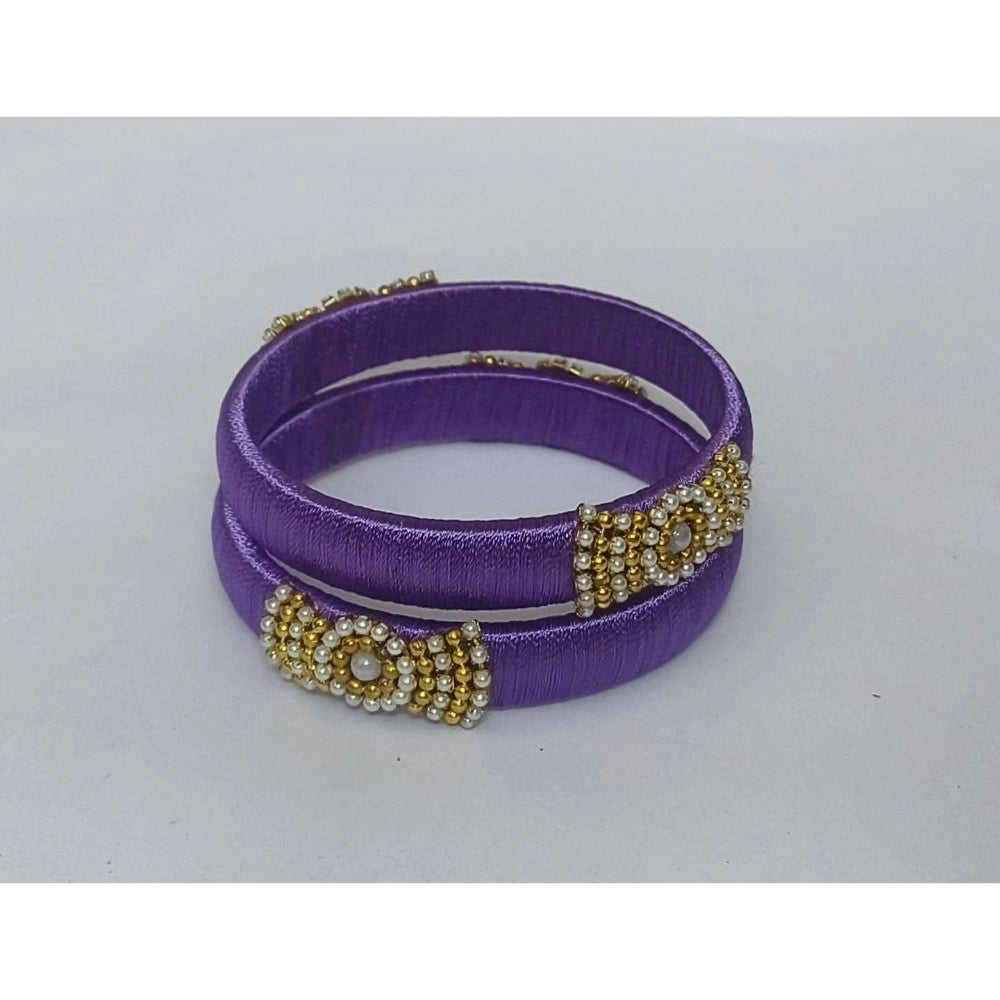 Vaystra Plastic Silk Thread Bangles - Light Violet