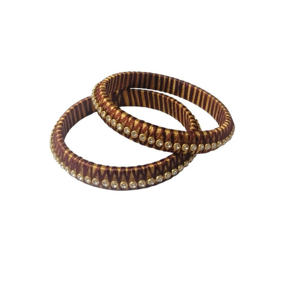 Vaystra Gold Plated Plastic Silk Thread Bangles in Gold-Dark Brown