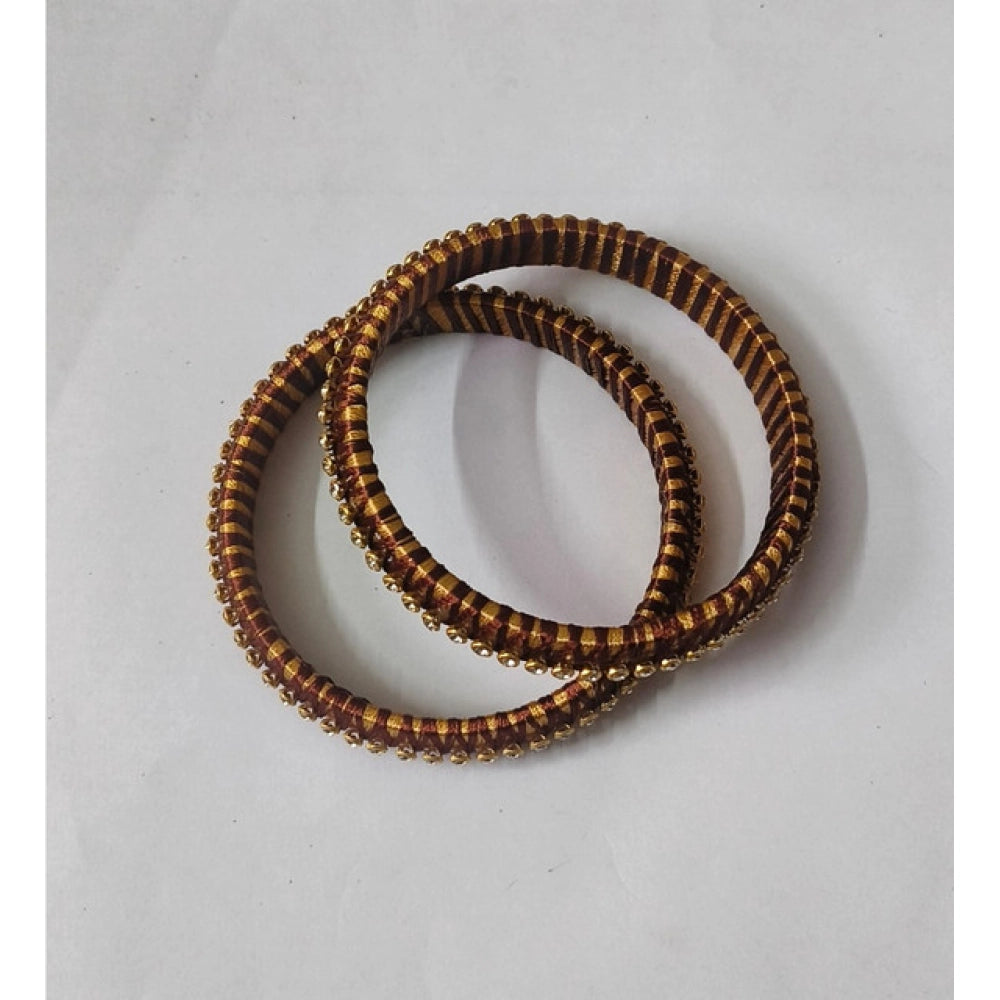 Vaystra Gold Plated Plastic Silk Thread Bangles in Gold-Dark Brown