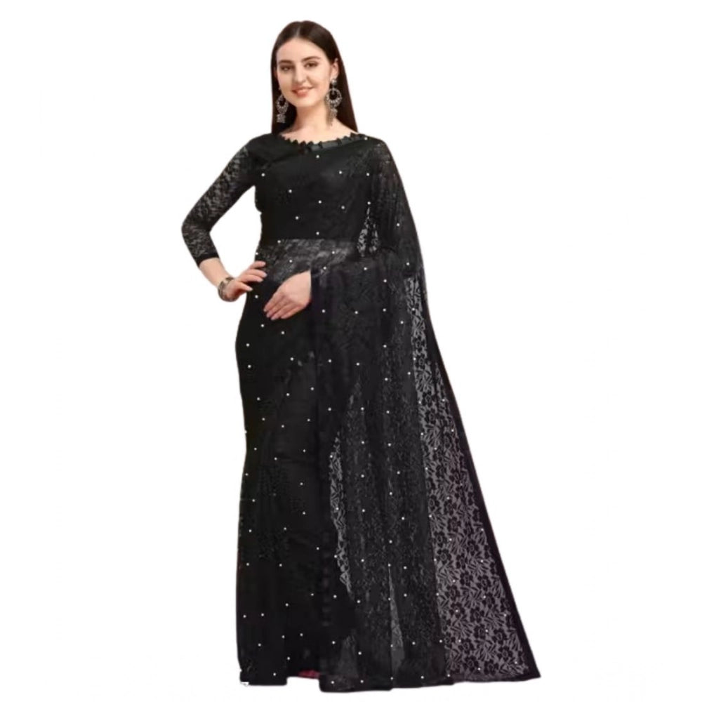 Vaystra Net Self Design Saree With Unstitched Blouse 5.5Mtr – Black