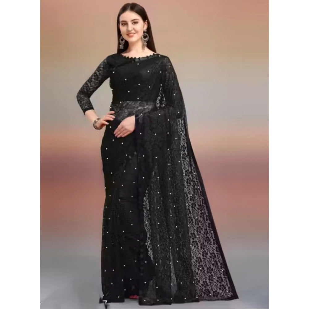 Vaystra Net Self Design Saree With Unstitched Blouse 5.5Mtr – Black