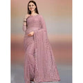Vaystra Net Self Design Saree With Unstitched Blouse 5.5Mtr – Light Brown
