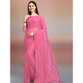 Vaystra Net Self Design Saree With Unstitched Blouse 5.5Mtr – Dark Pink