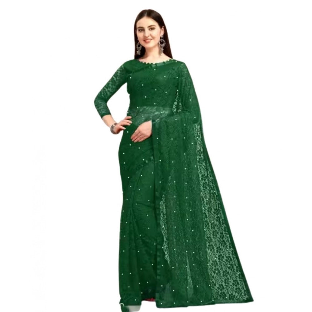 Vaystra Net Self Design Saree With Unstitched Blouse 5.5Mtr – Green