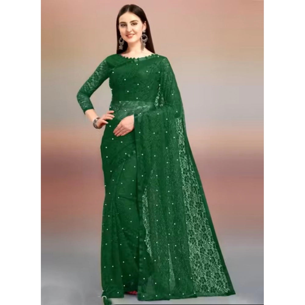 Vaystra Net Self Design Saree With Unstitched Blouse 5.5Mtr – Green