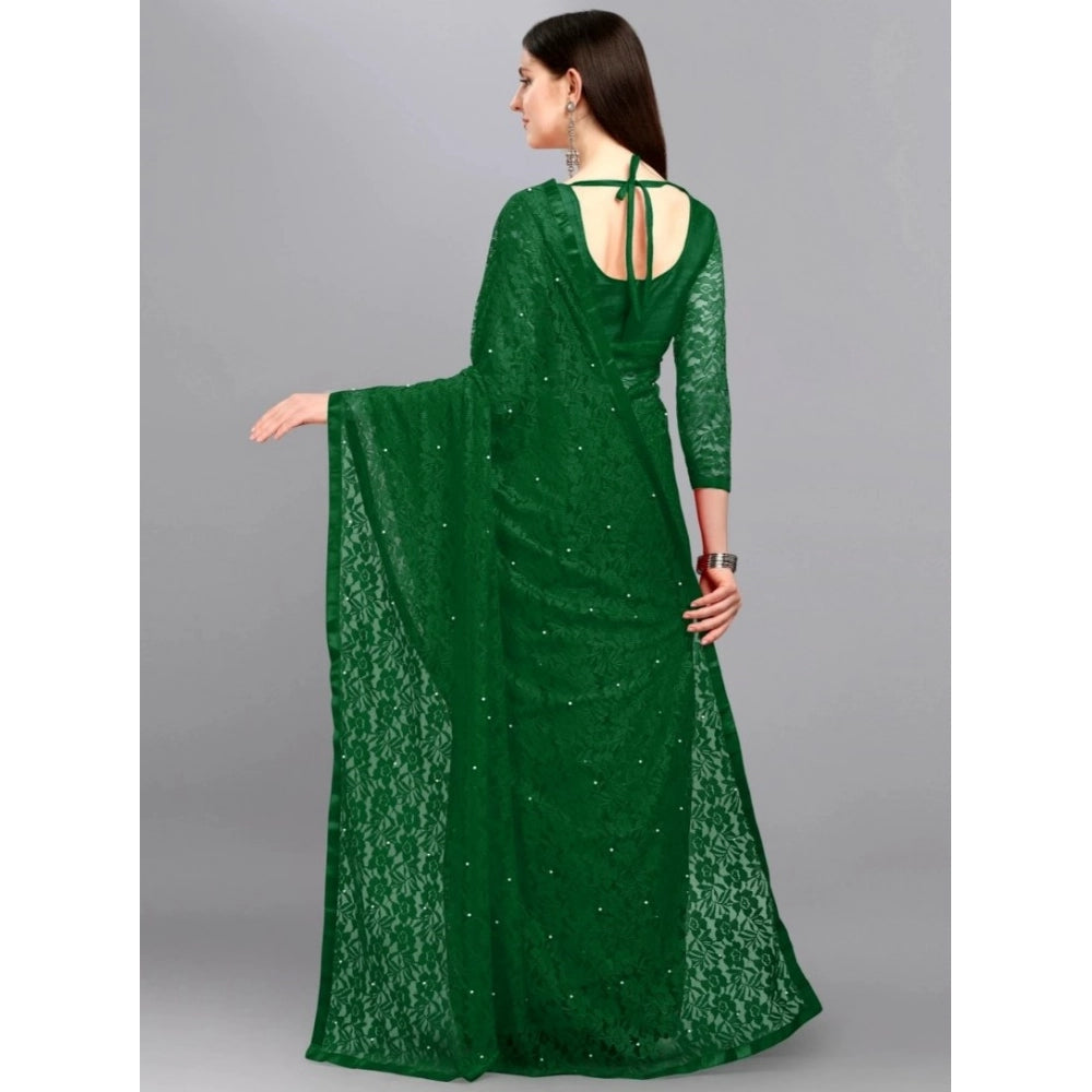 Vaystra Net Self Design Saree With Unstitched Blouse 5.5Mtr – Green