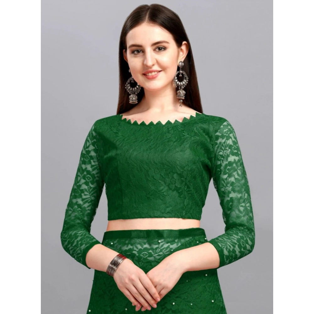 Vaystra Net Self Design Saree With Unstitched Blouse 5.5Mtr – Green