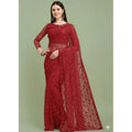 Vaystra Net Self Design Saree With Unstitched Blouse 5.5Mtr – Maroon
