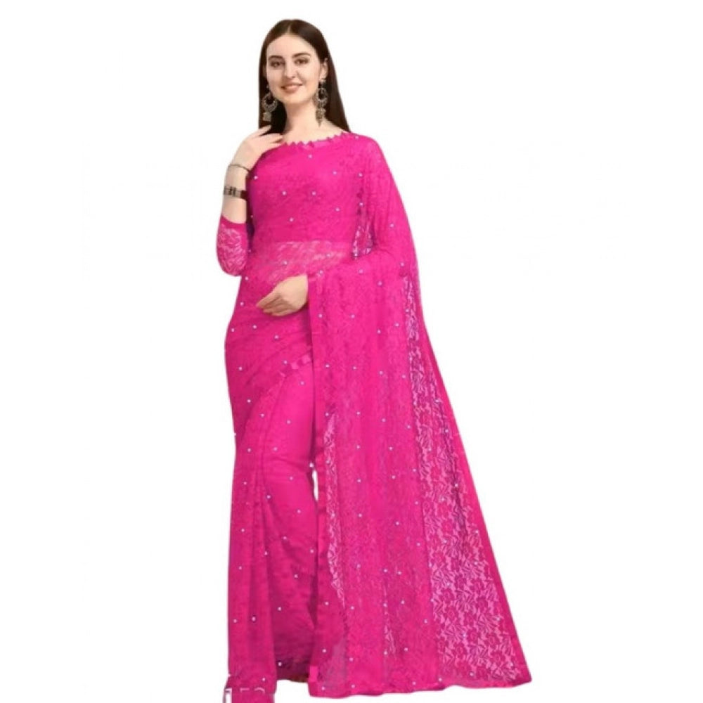 Vaystra Net Self Design Saree With Unstitched Blouse 5.5Mtr – Rani