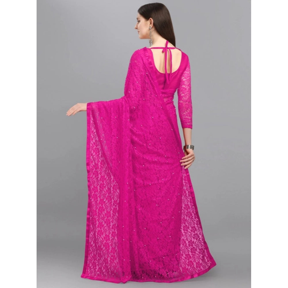 Vaystra Net Self Design Saree With Unstitched Blouse 5.5Mtr – Rani