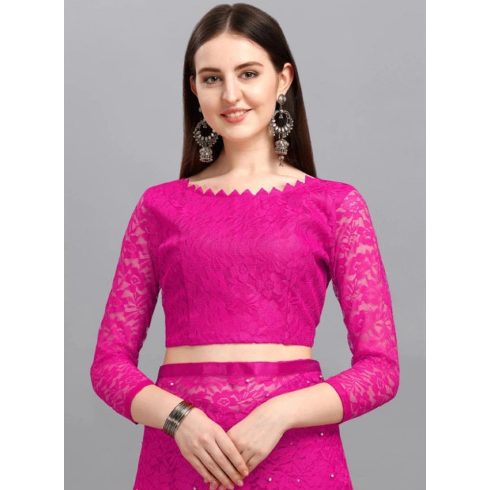 Vaystra Net Self Design Saree With Unstitched Blouse 5.5Mtr – Rani