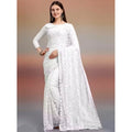 Vaystra Net Self Design Saree With Unstitched Blouse 5.5Mtr – White