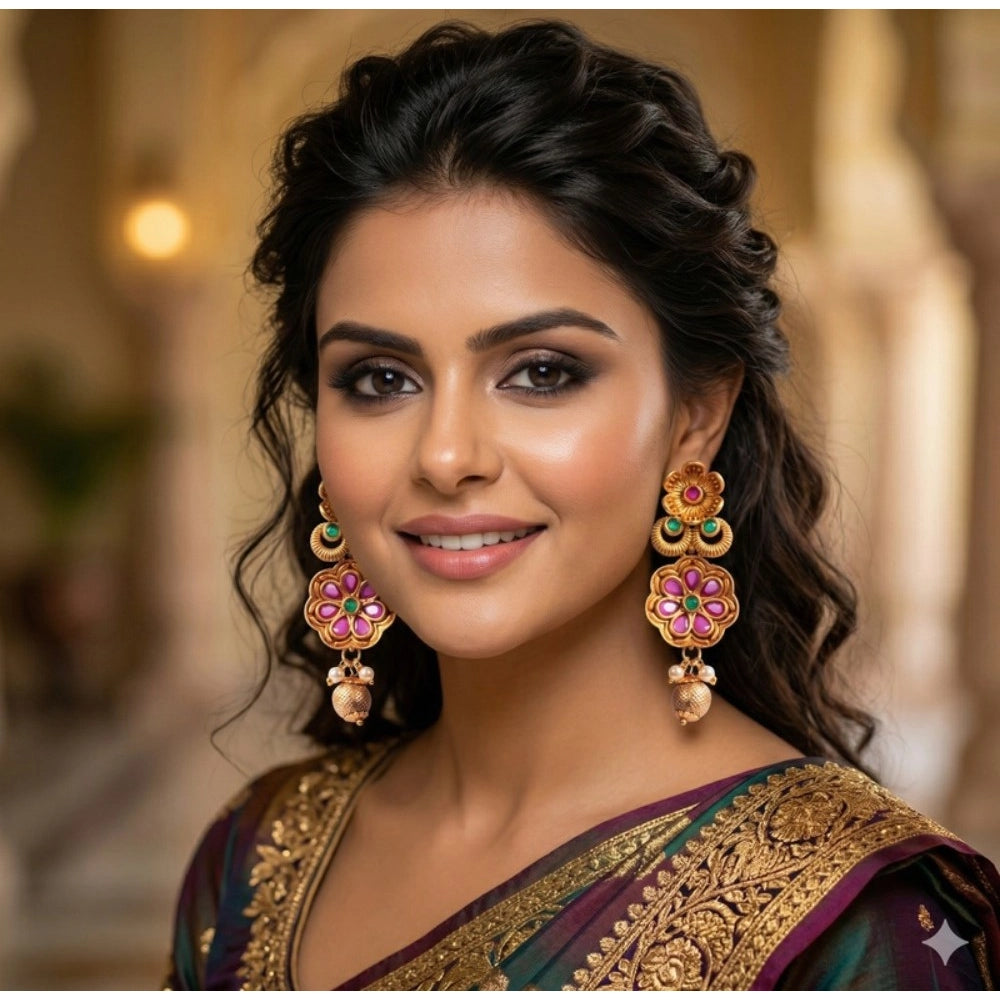 Vaystra Gold Plated Zinc Alloy Jhumka Earrings in Multicolor,
