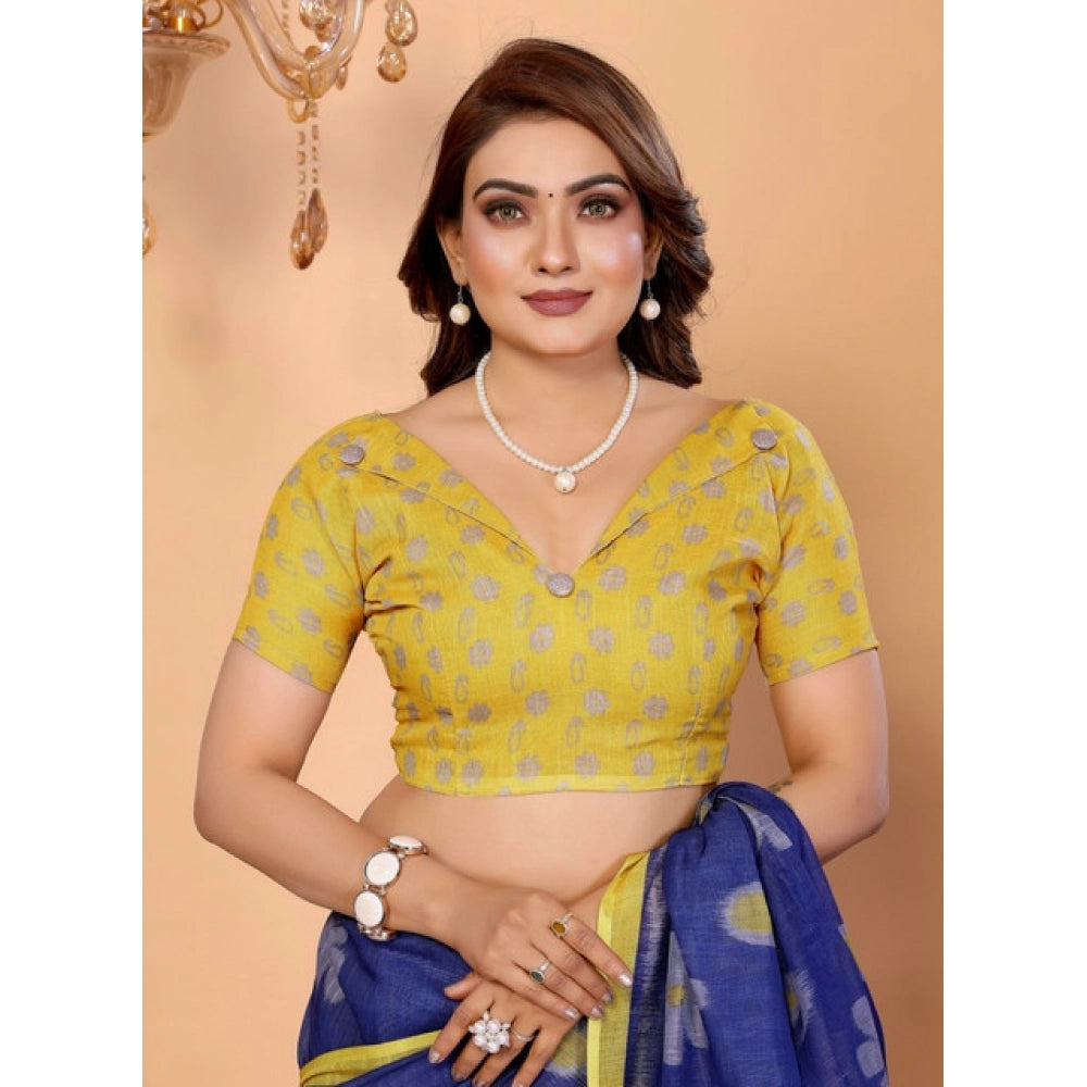Vaystra Linen Cotton Printed Saree With Unstitched Blouse 5.5Mtr – Blue