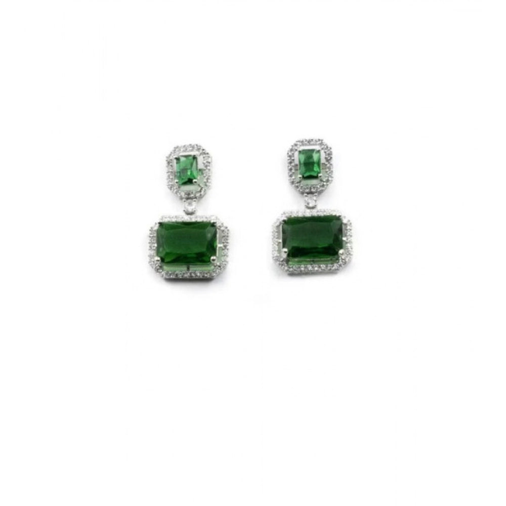 Vaystra Gold Plated Brass Silver Plated Drop Earrings in Green,