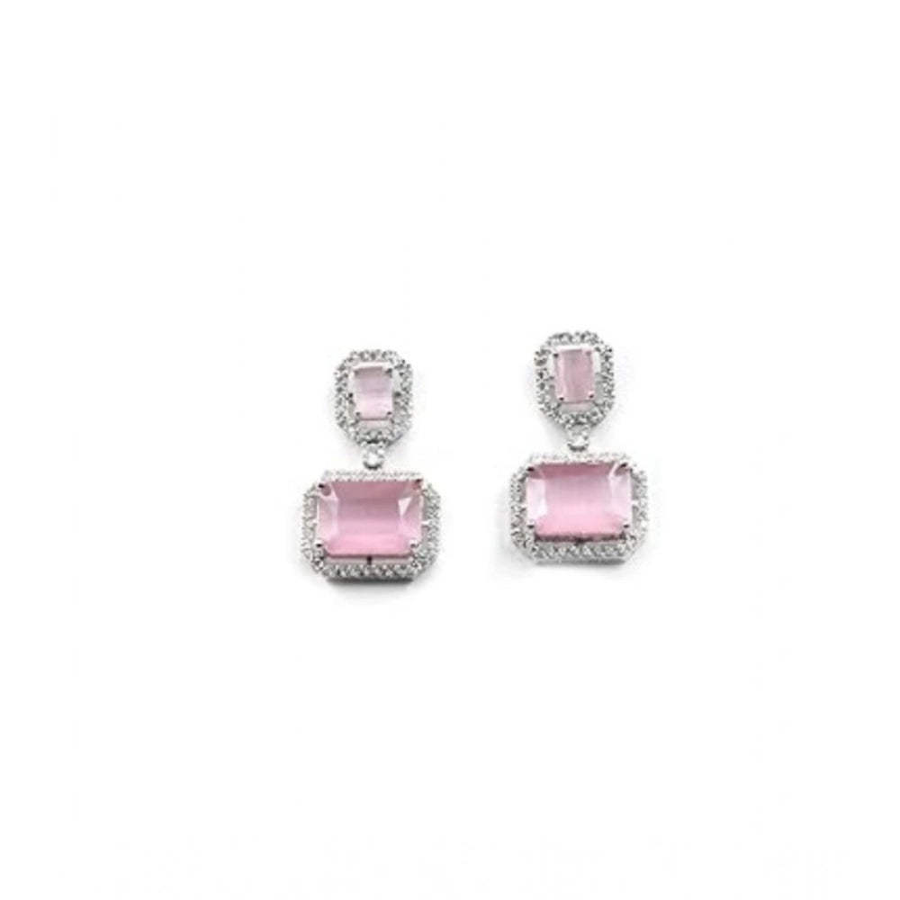 Vaystra Handcrafted Brass Silver Plated Drop Earrings - Pink, Edition