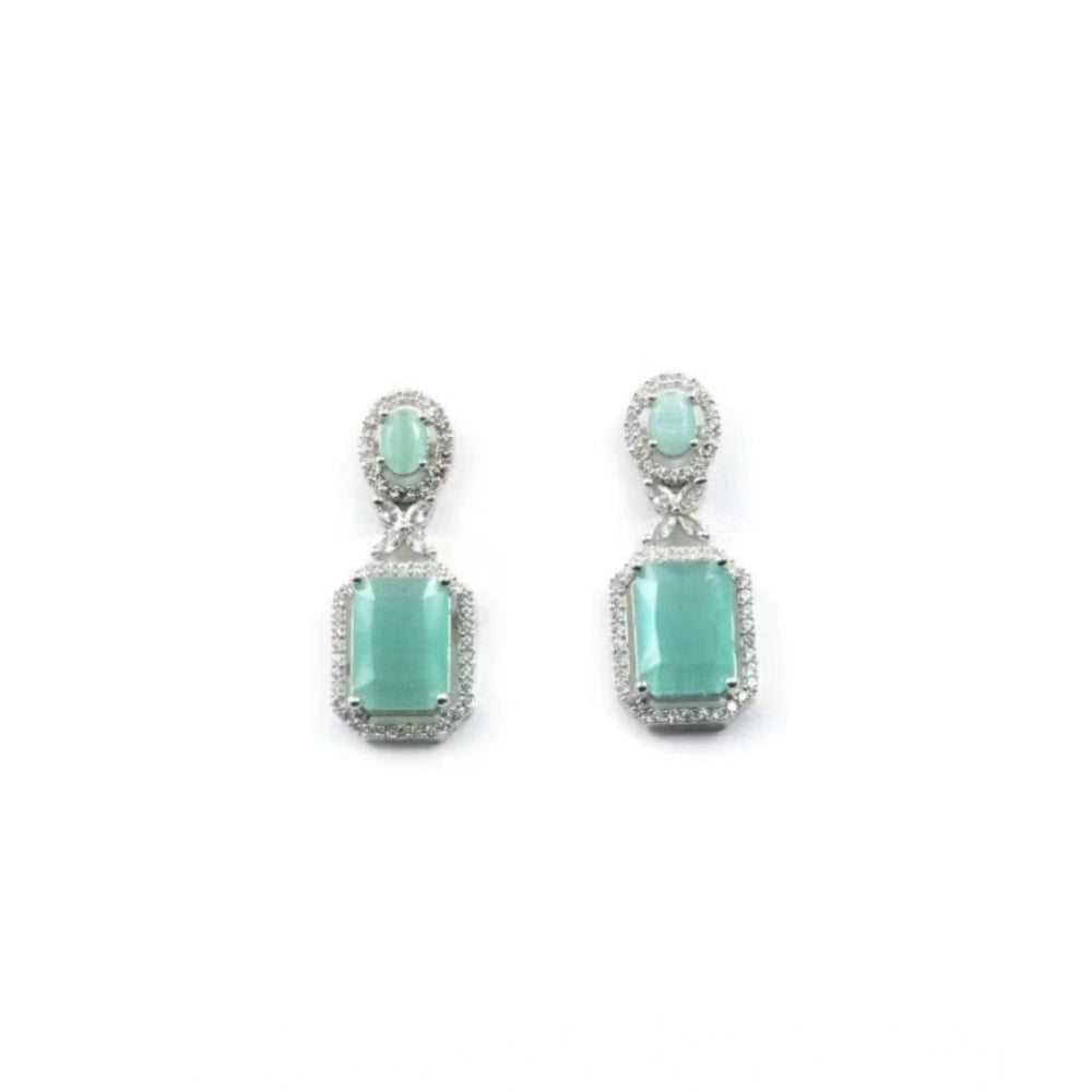 Vaystra Brass Silver Plated Drop Earrings - Turquoise,