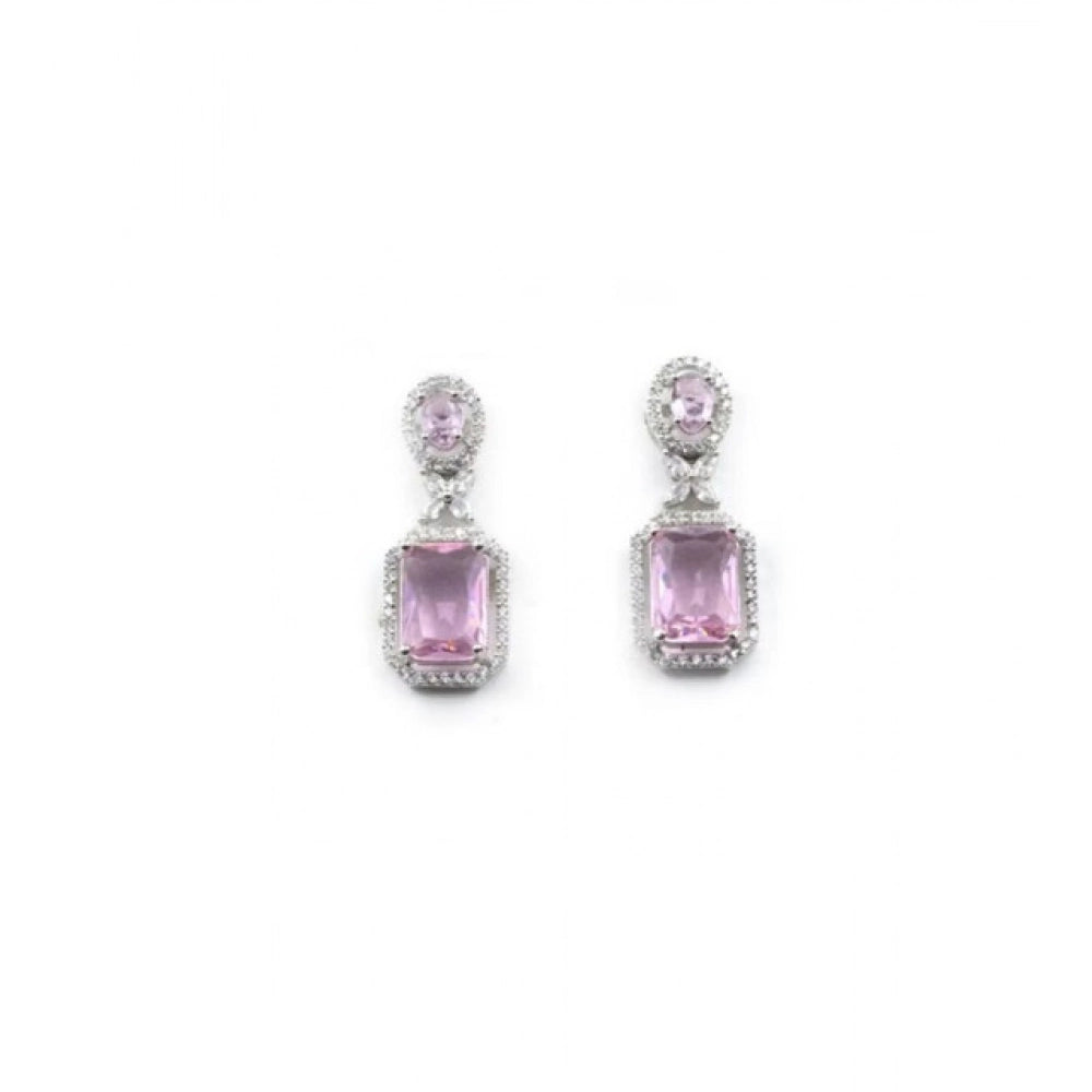 Vaystra Handcrafted Brass Silver Plated Drop Earrings - Pink, Edition