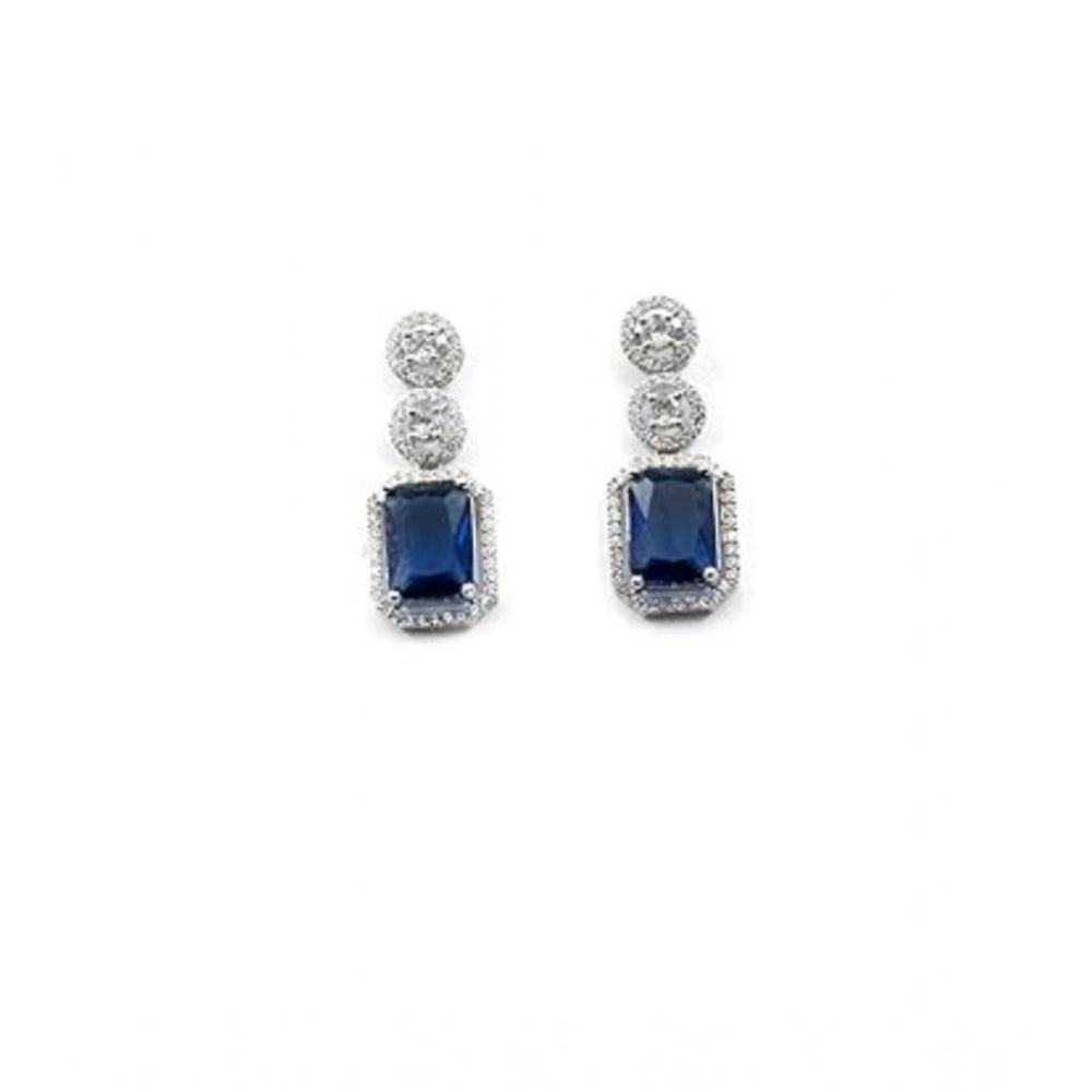 Vaystra Handcrafted Brass Silver Plated Drop Earrings - Blue, Edition