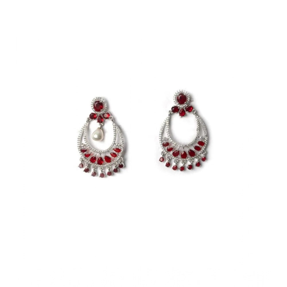 Vaystra Gold Plated Brass Silver Plated Chandbali Earrings in Red,