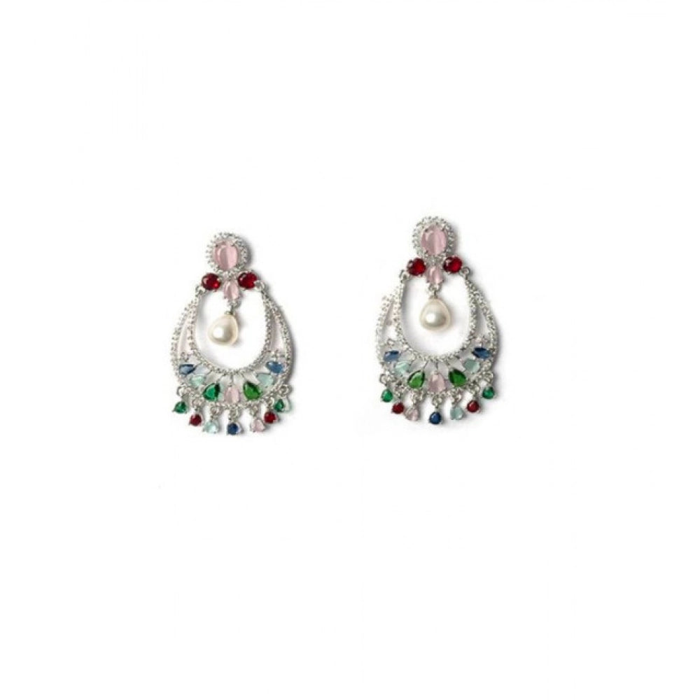 Vaystra Handcrafted Brass Silver Plated Chandbali Earrings - Multicolor, Edition