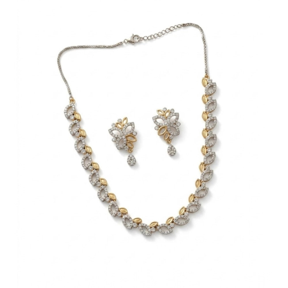 Vaystra Gold Plated Brass Silver Plated Necklace set in Silver,