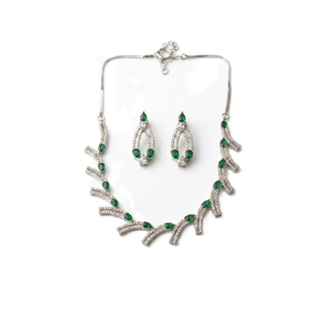Vaystra Gold Plated Brass Silver Plated Necklace set in Green,