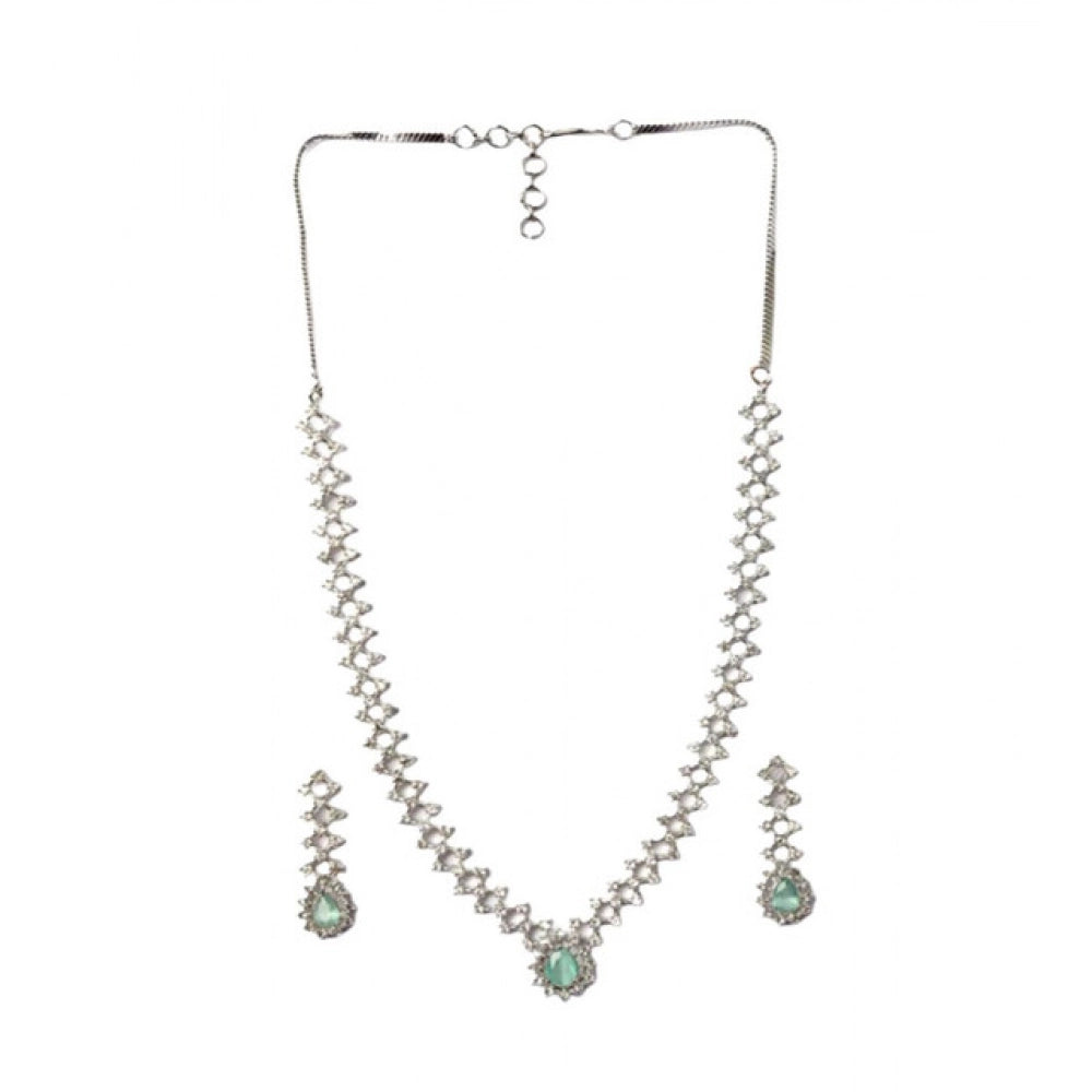 Vaystra Handcrafted Brass Silver Plated Necklace set - Turquoise, Edition