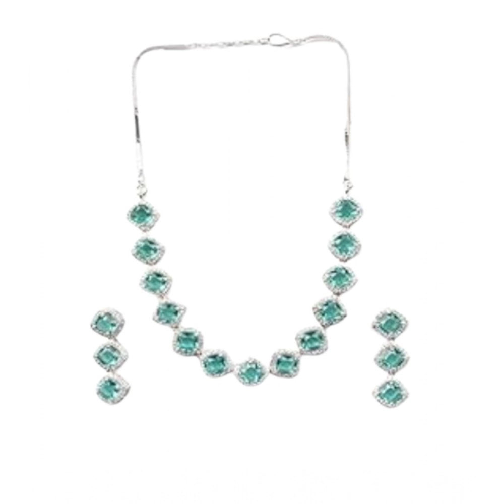 Vaystra Gold Plated Brass Silver Plated Necklace set in Green,