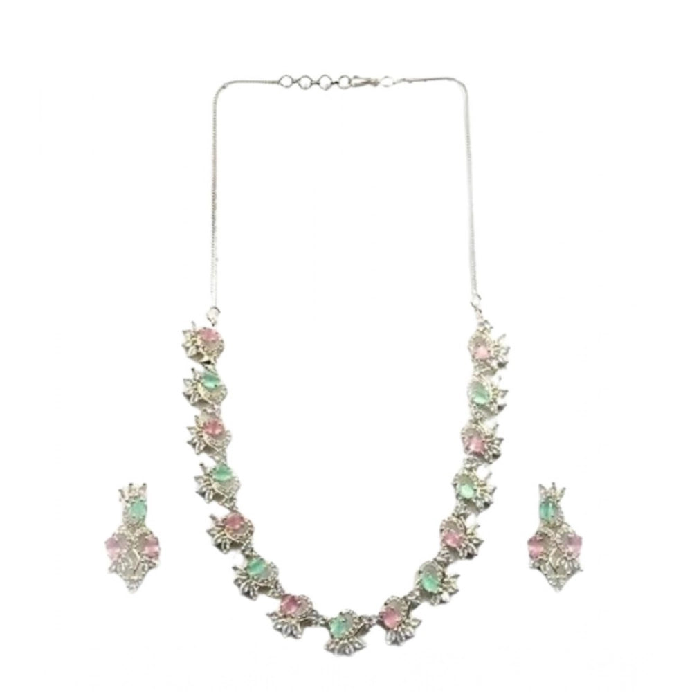 Vaystra Brass Silver Plated Necklace set - Multicolor,