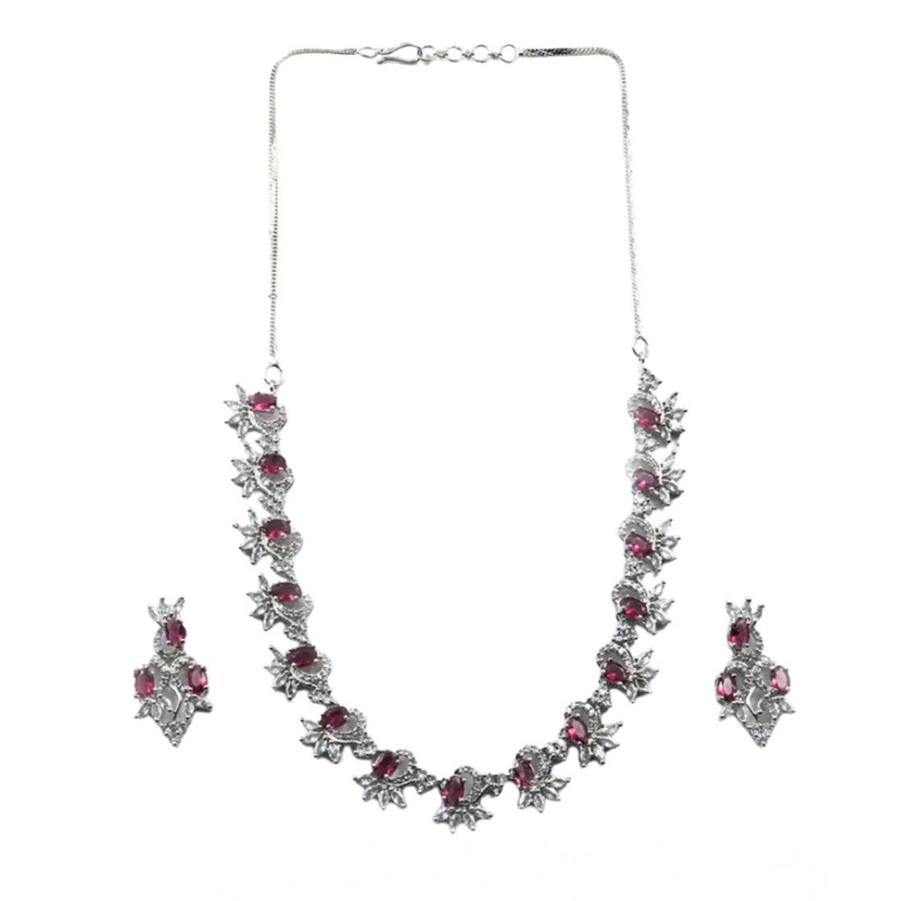 Vaystra Gold Plated Brass Silver Plated Necklace set in Red,