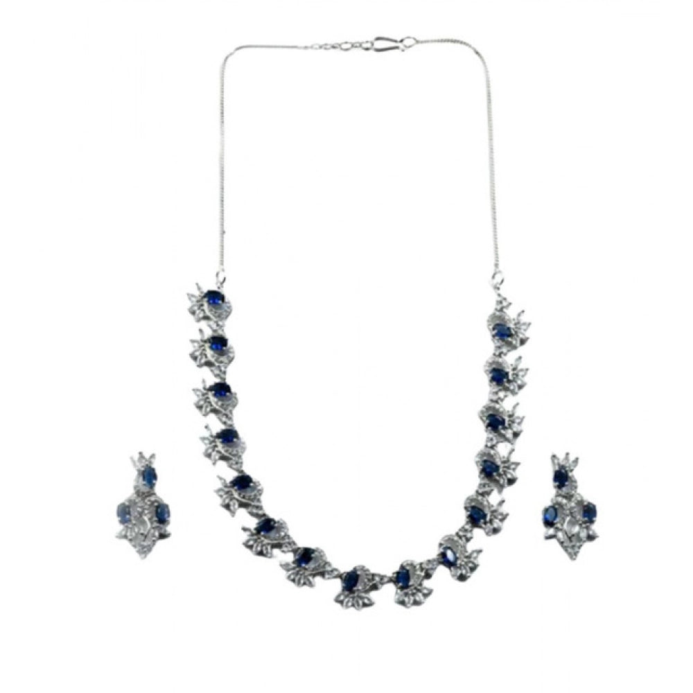 Vaystra Brass Silver Plated Necklace set - Blue,