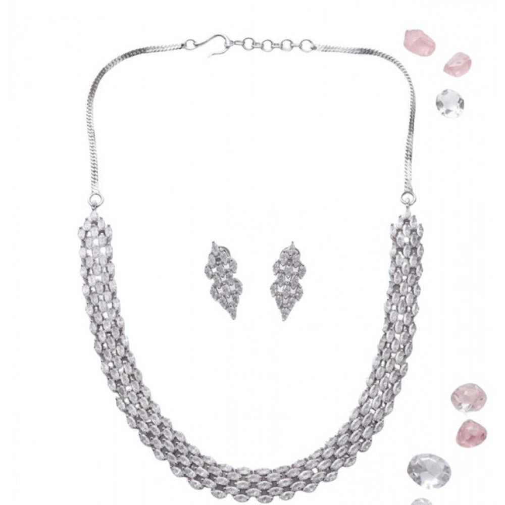 Vaystra Gold Plated Brass Silver Plated Necklace set in Silver,