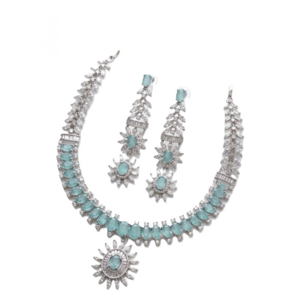 Vaystra Brass Silver Plated Necklace set - Turquoise,