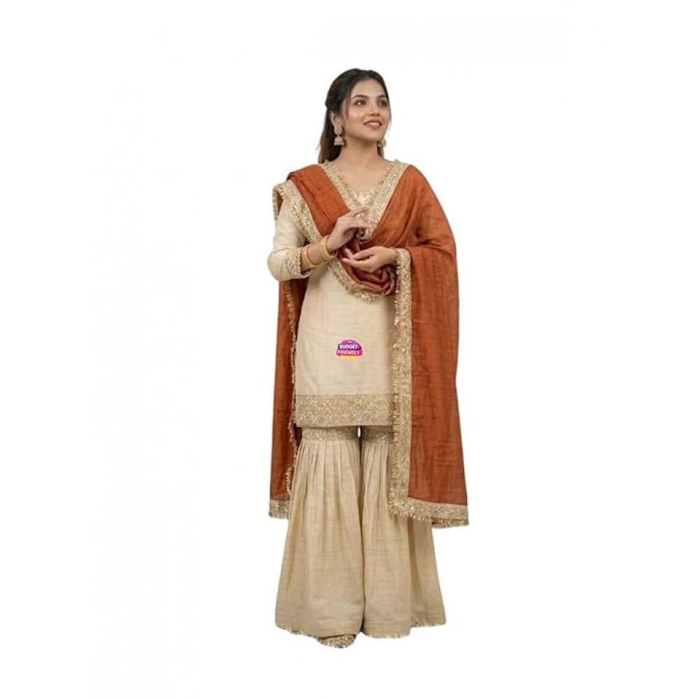 Vaystra Silk Embroidered 3/4th Sleeve V-Neck Kurti With Sharara Pant and Dupatta Set –...