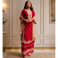 Vaystra Silk Embroidered 3/4th Sleeve Round Readymade Kurti With Palazzo Pant and...