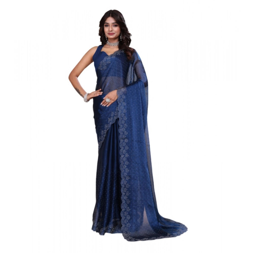 Vaystra Jimmy choo Embellished Bollywood Saree With Unstitched Blouse 5.5Mtr – Blue